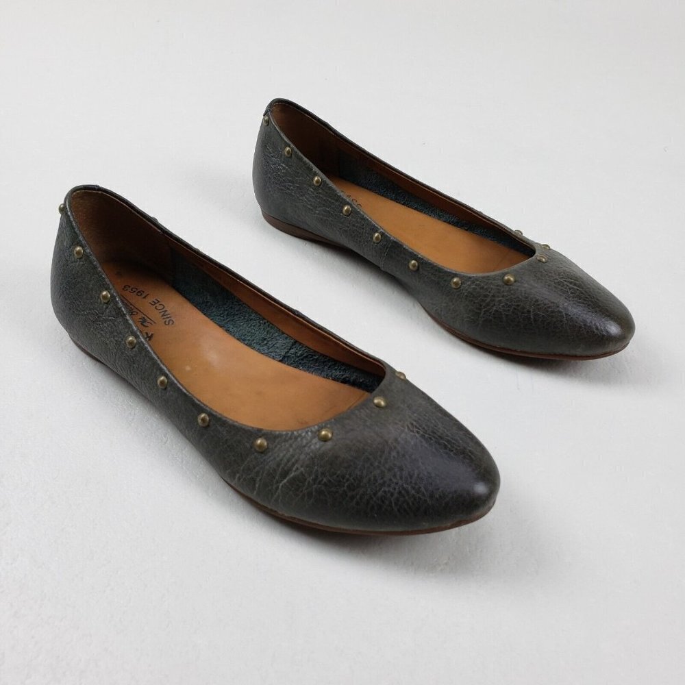 KORK EASE Violette Leather Studded Flats Green Womens 8.5 Ballet Comfort Shoes